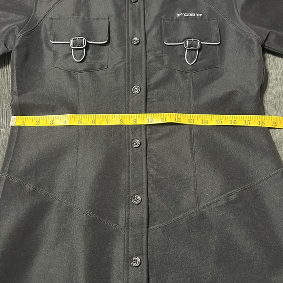 FUBU The Collection Womens Black Satiny Button Up Shacket Trench Jacket Sz XL - Picture 15 of 16